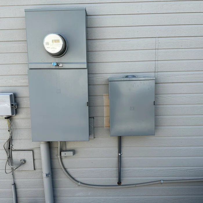 Residential meter main and sub-panel installed on lap siding