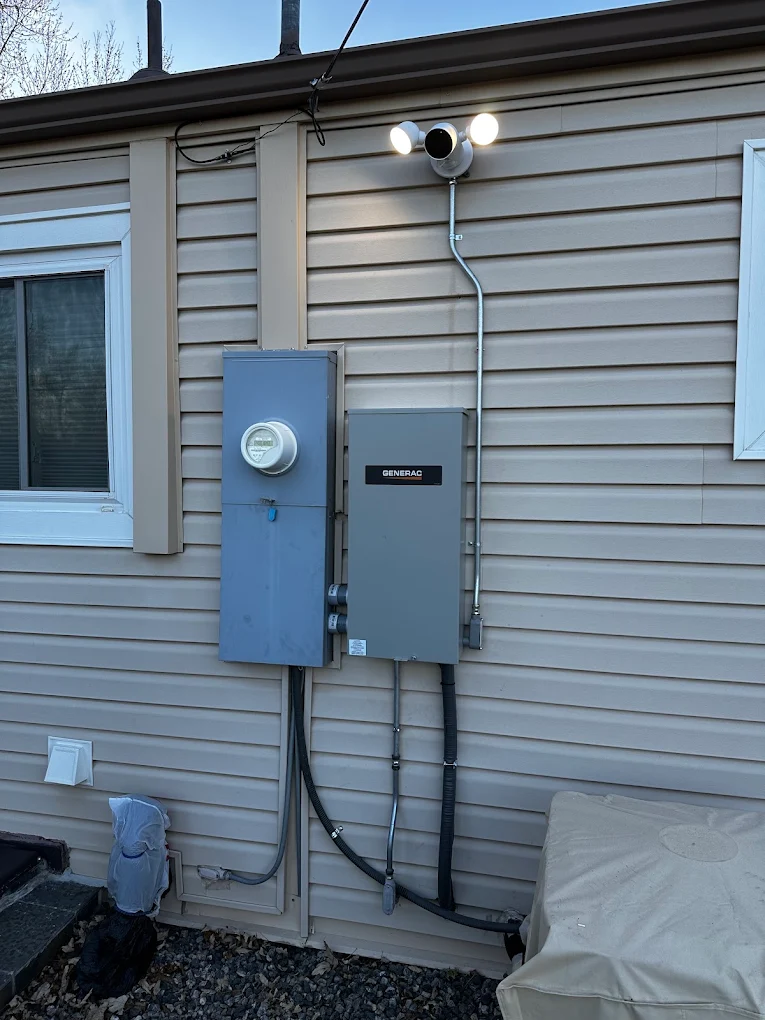 Generac automatic transfer switch wired next to a residential meter